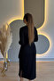 Slit Long Sleeve Black Modal Dress with Side Ties - 5