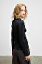 Wisp Women's Square Neck Bolero Detailed Side Gathered Long Sleeve Stretchy Fabric Black Blouse - 6