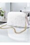 Women's White Long Furry Plush Chain Strap Shoulder & Hand Bag – Zippered Lining (32X20 cm) - 6