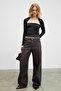 Wisp Women's Square Neck Bolero Detailed Side Gathered Long Sleeve Stretchy Fabric Black Blouse - 4