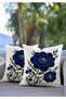Navy Blue Floral Patterned Punch Look 3D Digital Printed Throw Pillow Covers Set of 2