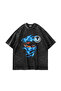 Blue Flame Printed Oversized Unisex Washable Black Tshirt