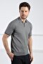 Gray Polo Neck Zippered Men's Cotton Knit T-Shirt - 3