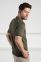 Khaki Polo Neck Zippered Men's Cotton Knitwear T-Shirt - 5