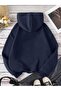 Unisex Moon Star Printed Navy Blue Hooded Kangaroo Pocket Sweatshirt - 2