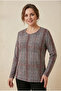 Women's Plus Size Stretch Fabric Crew Neck Plaid Soft Sweater Mom Blouse