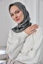 Polyester Blended Shiny Scarf Gray Ethnic Patterned Shiny Textured 90X90 - 5