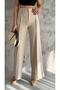 Women's High Waist Wide Leg Beige Palazzo Pants - 2