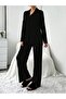 Black Plain Button-Front Pajama Set - 4