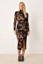 Women's Black-Beige Turtleneck Front Slit Midi Length Dress Arm-26K001064 - 2