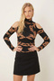 Women's Black-Beige Turtleneck Off-Shoulder Long Sleeve Blouse Arm-26K001061 - 2