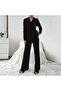 Black Plain Button-Front Pajama Set - 2