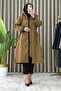 Sena Mont Bondit Fabric Women's Camel Waist Drawstring and Hooded Full Zipper Coat
