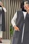 Leaf Vest Steel Ribbed Fabric Women's Smoked Long Vest with Buttons and Pocket Detail - 2