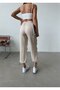 Beige Relaxed Fit Cargo Pants with Pockets and Lace-Up Detail - 3