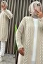Beli̇z Hirka Acrylic Yarn Fabric Women's Beige Knitted Patterned Winter Thick Cardigan - 3