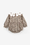 Brown Heart Pattern Collared Baby Girl Linen Jumpsuit - Fabiana - 2