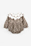 Brown Heart Pattern Collared Baby Girl Linen Jumpsuit - Fabiana