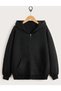 Let's Rock Guitar Printed Zippered Hooded Unisex Fleece-Lined Plain Sweatshirt Cardigan - Black - 2