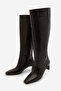 Women's Blunt Toe Bellows Heeled Boots Without Zipper Doreka Brown