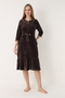 Women's Cotton Velvet Zippered Winter Dress / Brown - Navy 3993 - 3