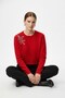 Women's Red Crew Neck Stone Embroidered Soft Textured Christmas Combination Knitwear Sweater Blouse - Women's Kaz - 6