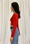 Women's Red Backless Tie-Up Long Sleeve Sandy Fabric Crop Blouse - 4