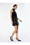 Sleeveless Sequin Embroidered Mini Halter Neck Velvet Dress - 2