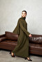 Knitted Dress with Detail Work Khaki - 4