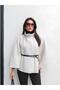 Women's Off-White Boucle Poncho with Belt Detail