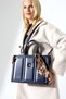 Navy Blue Women's Box Model Bag with Scarf Detail, Stylish Hand and Shoulder Bag, Crossbody Use - 2