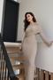 Beige Madonna Collar Design Long Knit Dress - 3