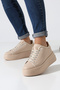 Women's Beige Thick Sole Sneakers: A Stylish and Comfortable Sports Shoe Model for Daily Use - 4