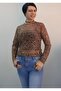 Brown Latte Tone Leopard Print Long Sleeve Tulle T-Shirt - 4