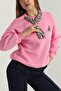 Women's Pink Scarf Ceylan Embroidery Sweatshirt - 4