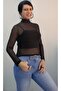 Black Turtleneck Long-Sleeved Tulle T-Shirt - 8