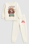 2026 New Year Santa Claus Christmas Printed Crew Neck Ecru Children's Tracksuit Bottom Top Set