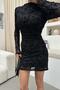 Patterned Tulle Draped Dress Black - 2