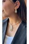 Black and White Stone Geometric Pattern Steel Necklace and Earring Set