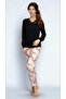 Ring Viscose Colorfast Printing Lace Detailed Long Sleeve Women's Pajama Set - 2