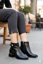 358-714 Buckle Detailed Pointed Toe 3 cm Thick Heel Zippered Women's Boots - 6