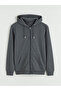Anthracite Standard Mold Hooded Men's Zippered Sweatshirt from Patenth