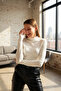 Women's White Finger Detailed Stretchy Long Sleeve Bodysuit
