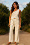 Women's White One Shoulder Stylish Blouse & Wide Leg Pants Two Piece Set - 3