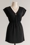 Women's Black Side Slit Buckle V Neck Mini Beach Dress - 4
