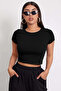Women's Black Round Neck Half Sleeve Crop Top Blouse