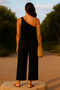 Women's Black One Shoulder Stylish Blouse & Wide Leg Pants Two Piece Set - 4