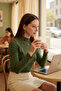 Women's Khaki Green Finger Detailed Stretchy Long Sleeve Bodysuit - 5
