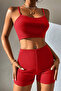 Women's Red Camisole Nightgown Set with Shorts - 4