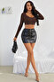 Women's Brown Long Sleeve Square Neck Crop Top Blouse - 3